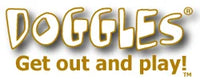 The word "DOGGLES" in quirky font, with "Get out and play!" below in bold letters.