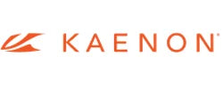 Orange abstract logo with text "KAENON" in orange, on a white background.