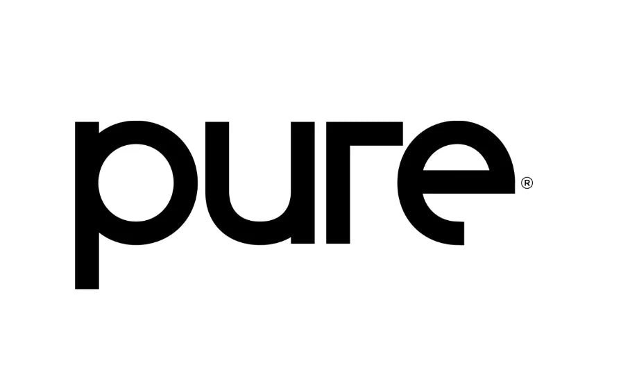 The image displays the word "pure" in bold, black lowercase letters on a white background.