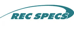 Teal "REC SPECS" logo with a curved line above the text, resembling a swoosh design.