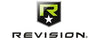 Logo with a black shield featuring a green "R" above a star. The word "REVISION" is below in black text.