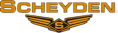 SCHEYDEN" logo with stylized wings and an "S" inside a diamond-shaped emblem beneath the text.