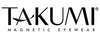 Logo for Takumi Magnetic Eyewear with stylized letters and a curved line under "TAKUMI".