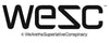 Logo with stylized text "WeSC" and slogan "WeAretheSuperlativeConspiracy" below it in black.