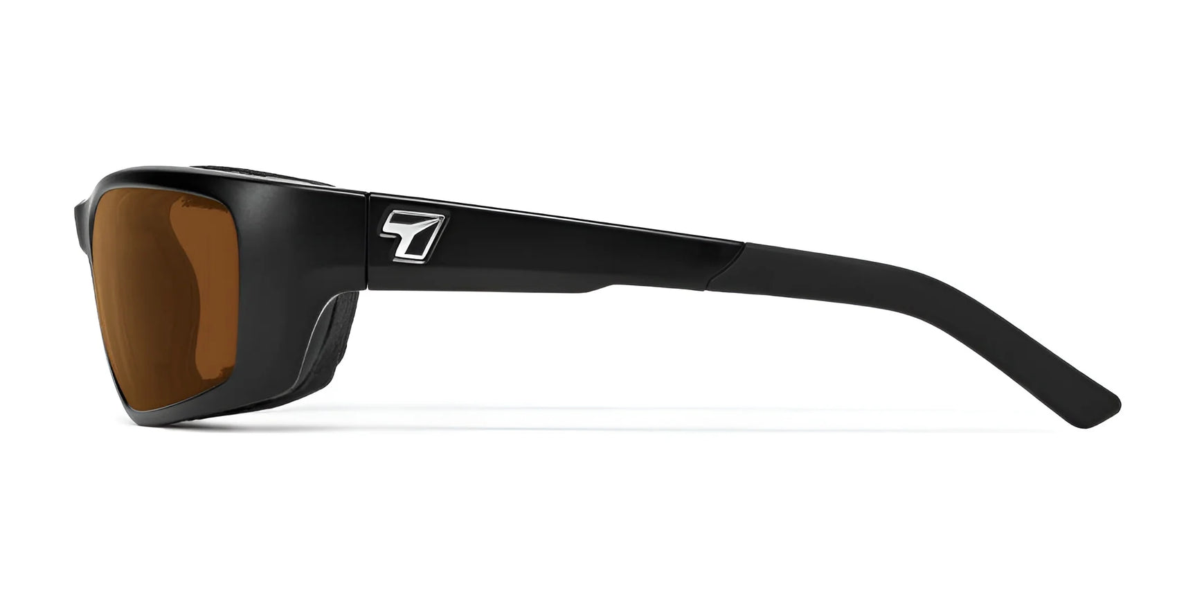 The black 7eye Ventus Sunglasses | Size 61 boast shatter-resistant brown lenses and a silver logo on the temples. They provide stylish side views with full UVA/UVB protection.