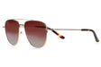 The Di Valdi DV0164 Sunglasses in Color №015 feature gold aviator frames, brown gradient polarized lenses, tortoiseshell temple tips, and UV protection for a chic look by Di Valdi on a white background.