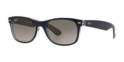Ray-Ban NEW WAYFARER RB2132 Sunglasses | Size 55 Matte Blue On Transparent / Gradient Gray Polar