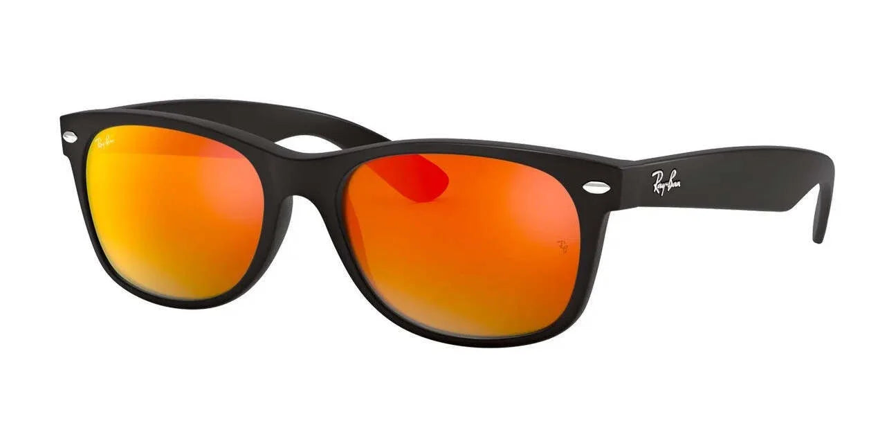 Ray-Ban NEW WAYFARER RB2132 Sunglasses | Size 55 Rubber Black / Brown Mirrored Red
