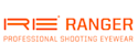 Logo with text "RE RANGER" in red, with the "RE" designed with horizontal lines. Below it, in smaller text, "PROFESSIONAL SHOOTING EYEWEAR.