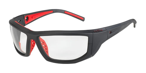 Bolle PLAYOFF Safety Glasses / Size 64 / Black Orange Matte / Photochromic PC Flash Fire AF