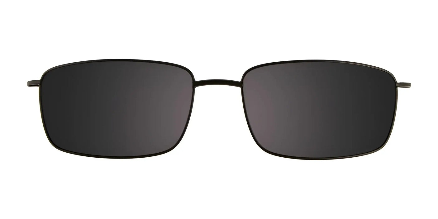 Rectangular black sunglasses with dark lenses, echoing the elegant design of Cargo's C5036 Eyeglasses with Clip-on Sunglasses in Size 55, are displayed against a pristine white background.