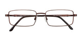 The Cargo C5041 Eyeglasses with Clip-on Sunglasses, offered in a size 53, are rectangular brown eyeglasses featuring thin metal frames and black earpieces. When viewed from the front, these lightweight frames by Cargo provide all-day comfort.