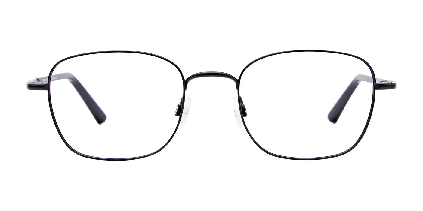 The stylish Cargo C5045 Eyeglasses with Clip-on Sunglasses showcase a durable design, featuring black square-rimmed frames, straight temples, and clear lenses, all elegantly presented on a white background.