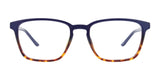 The Cargo C5052 Eyeglasses with Clip-on Sunglasses, size 53, combine style and comfort with a lightweight rectangular frame featuring a blue top and tortoiseshell pattern on the bottom.