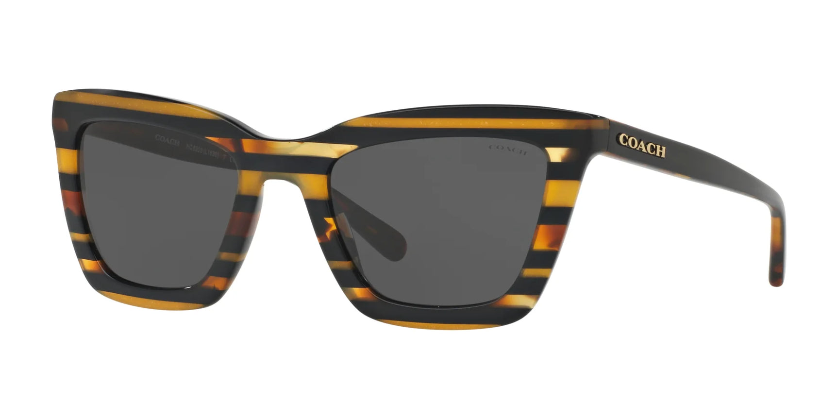 Coach L1630 HC8203 Sunglasses Black Amber Glitter Varsity Stripe / Dark Grey Solid