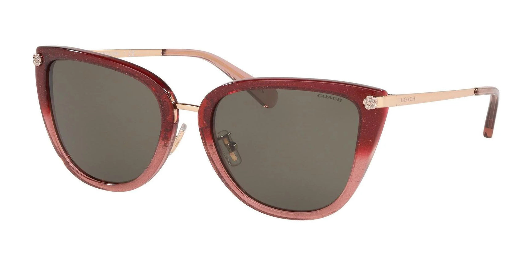 Coach L1099 HC8276 Sunglasses Burgundy Pink Glitter Gradient / Smoke