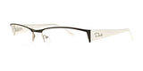 The DEA Eyewear BIBIANA Eyeglasses, size 54, from DEA Eyewear, epitomize stylish eyewear with their half-rim design featuring white arms and a subtle logo on the side.