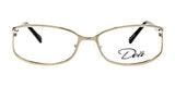 The DEA Eyewear CATALINA Eyeglasses, crafted by DEA Eyewear and available in size 54, boast a stylish frame with gold-rimmed lenses, elegantly inscribed with "Dea" on the right and made from high-quality materials.