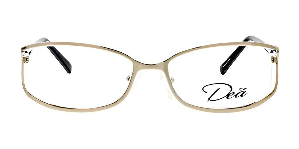 The DEA Eyewear CATALINA Eyeglasses, crafted by DEA Eyewear and available in size 54, boast a stylish frame with gold-rimmed lenses, elegantly inscribed with "Dea" on the right and made from high-quality materials.