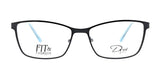 The DEA Eyewear EYE LOVE Eyeglasses in a sleek black rectangular frame feature branding text on their white lenses and are showcased against a plain white background.