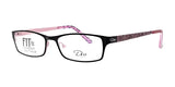 The DEA Eyewear FELISA Eyeglasses in size 53 feature fashionable black and pink rectangular frames with patterned arms. These full-rim, premium eyeglasses from DEA Eyewear provide an ideal combination of style and practicality.