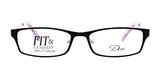 The DEA Eyewear FELISA Eyeglasses, in size 53, are rectangular and full-rimmed with a sleek black frame complemented by pink-accented temples. The lenses display the text "FIT & FASHION 100% Titanium," offering a design that is both premium and timeless.