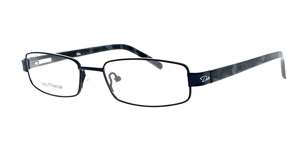 The DEA Eyewear GIOIA Eyeglasses in size 54 feature a rectangular design with thin black frames and a subtle camouflage pattern on the temples, adding a stylish flair.