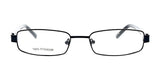 The DEA Eyewear GIOIA Eyeglasses | Size 54 offer a stylish combination of fashion and functionality, featuring sleek rectangular frames with black rims and "100% Titanium" elegantly inscribed on one lens.