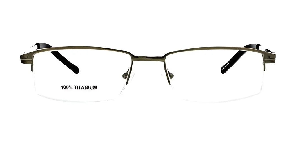 The DEA Eyewear LUCIANA Eyeglasses feature a chic rectangle design with titanium frames and rimless lenses, highlighted by elegant black temple tips against a clean white backdrop.