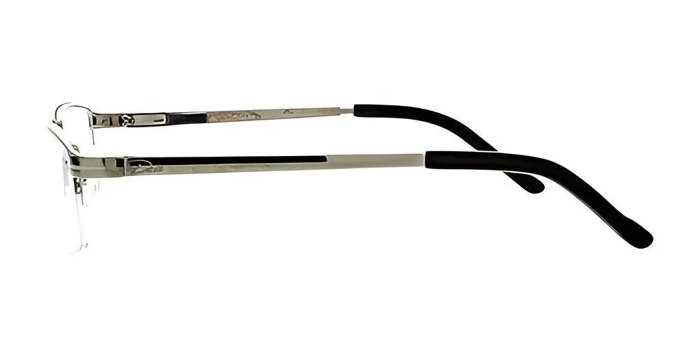 A side view of the stylish, rimless DEA Eyewear LUCIANA Eyeglasses in a contemporary rectangle shape, featuring black temple tips and a metal frame.