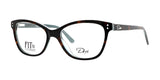 The DEA Eyewear NORA Eyeglasses in tortoiseshell with clear lenses showcase the elegant "Fit & Fashion" text on the lens, echoing the timeless style of classic DEA Eyewear designs.