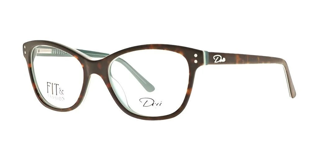 DEA Eyewear introduces the NORA Eyeglasses, Size 54, showcasing a chic tortoiseshell design with a fashionable cat eye shape and understated branding on the temple.