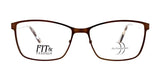 Brown rectangular eyeglasses with "Fit & Fashion" text on the left lens, embodying the elegance of DEA Preferred's premium ACCERA Eyeglasses in size 58.