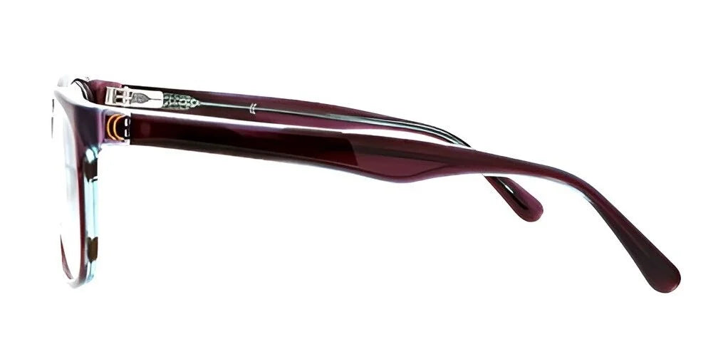 Side view of the DEA Preferred ANGELA Eyeglasses in size 58, featuring maroon-colored frames and clear lenses, perfect for the stylish woman.