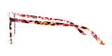 Side view of the DEA Preferred BARI Eyeglasses, featuring a full-rim red and brown tortoiseshell pattern in a cat eye shape with clear lenses, available in size 60.