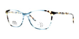 DEA Preferred BARI Eyeglasses in a tortoiseshell and light blue pattern feature trendy cat eye frames with "FIT FASHION" text on the lens, offering a stylish full-rim design.