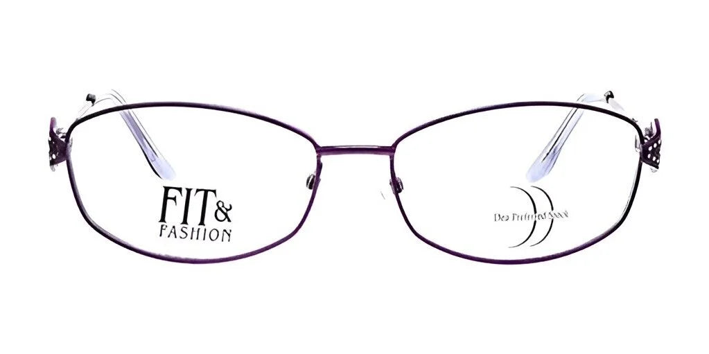 Purple-framed DEA Preferred BETH Eyeglasses, featuring the text "Fit & Fashion" on the left lens, highlight the stylish focus of DEA Preferred eyewear against a white background.