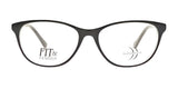 The DEA Preferred BOLZANO Eyeglasses, available in size 57, showcase the words "FIT & FASHION" on one lens. These eyeglasses boast a stylish black full-rim design.