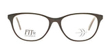 Full-rim, black-rimmed DEA Preferred BOLZANO Eyeglasses in size 57 exhibit a classic design with the words "FIT & FASHION" stylishly displayed on one lens.