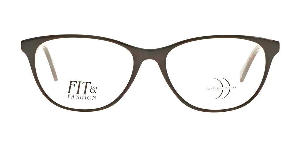 Full-rim, black-rimmed DEA Preferred BOLZANO Eyeglasses in size 57 exhibit a classic design with the words "FIT & FASHION" stylishly displayed on one lens.