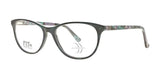 The DEA Preferred BOLZANO Eyeglasses in size 57 feature black frames with a subtle green and purple pattern on the arms, providing a stylish full-rim design.