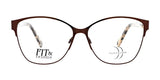 The DEA Preferred CHIETI Eyeglasses in size 58 feature bold brown square frames, adorned with "Fit & Fashion" text and a logo on the lenses, offering a daring style.