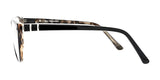 Side view of DEA Preferred FANO Eyeglasses featuring luxurious black and tortoiseshell-patterned arms and round frames, reminiscent of women's cat eye glasses.