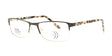 The DEA Preferred MESSINA eyeglasses, designed for the sophisticated woman, feature a sleek metal frame with rectangular, rimless lenses and chic tortoiseshell temples, all beautifully presented on a pristine white background.