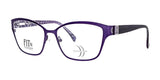 The DEA Preferred PRATO Eyeglasses, in size 60, showcase a fashionable cat eye design with a titanium frame. They come with purple lenses, black arms, and a patterned interior. The words "FIT & FASHION" are tastefully displayed on the lens.