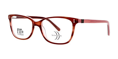 Introducing the DEA Preferred SAVONA Eyeglasses | Size 58: a chic pair of brown rectangular frames featuring "Fit & FASHION" on the left lens. Ideal for those who appreciate stylish women's eyewear with a touch of sophistication.