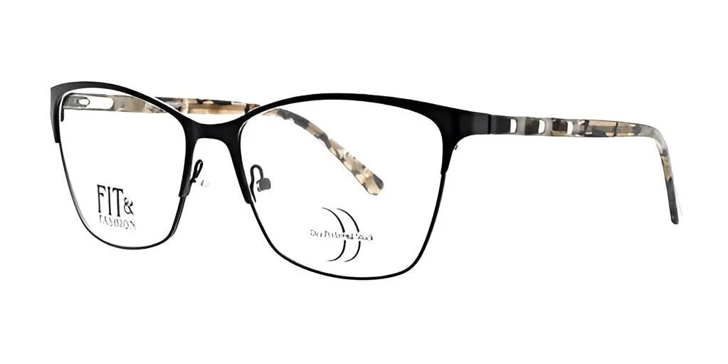 The DEA Preferred SERENA Eyeglasses, size 59, present a fashionable blend of black and patterned frames with rectangular lenses and transparent nose pads, making them a stylish addition to your eyewear collection.