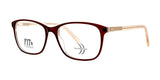 The DEA Preferred TRIESTE Eyeglasses in size 59 feature a rectangular red and beige design with "FIT & FASHION" text on the lens, providing a stylish touch while ensuring improved vision.