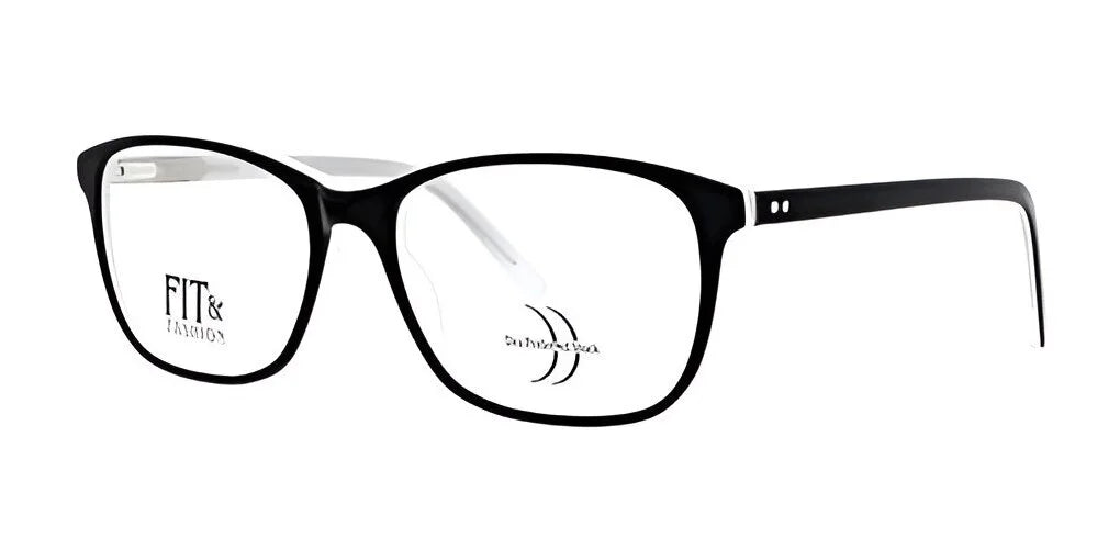 The DEA Preferred TRIESTE eyeglasses, featuring black rims and rectangular lenses with a "Fit & Fashion" logo on one lens, are stylishly designed for enhanced vision.