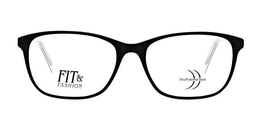 Sleek black-rimmed eyeglasses featuring the iconic "FIT & FASHION" logo on one lens and "Day Protection Lenses" on the other, the DEA Preferred TRIESTE Eyeglasses in Size 59 are designed to enhance vision while keeping your style sharp and contemporary.